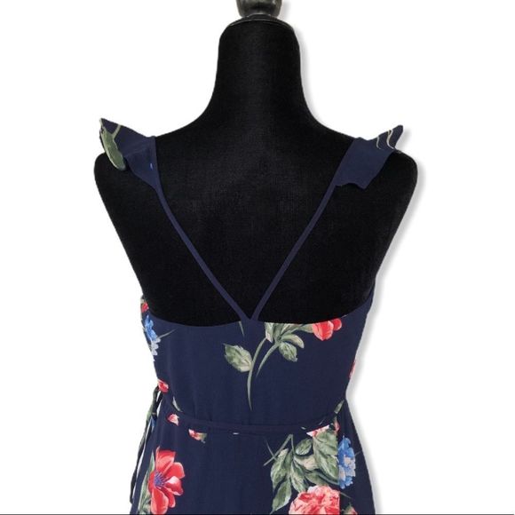 Trac Ruffle Trim Navy Floral Wrap Maxi Dress - Picture 6 of 10